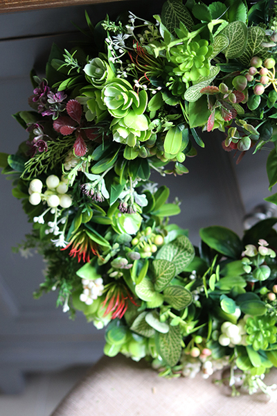 efektowny zielony wianek stroik dekoracyjny Zioła 2, Leaves, śr.40cm