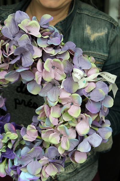 Fioletowa Hortensja 2, jesienny wianek na drzwi, śr.34cm