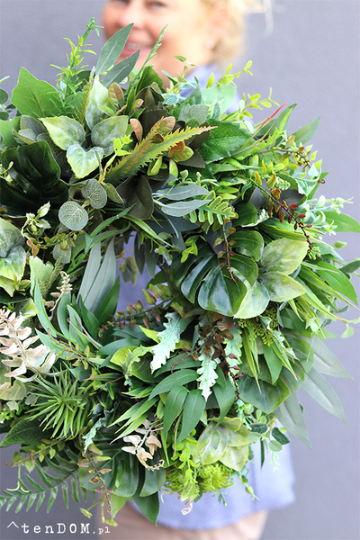 bogaty zielony wianek na drzwi, Jungle Leaves, śr.40cm