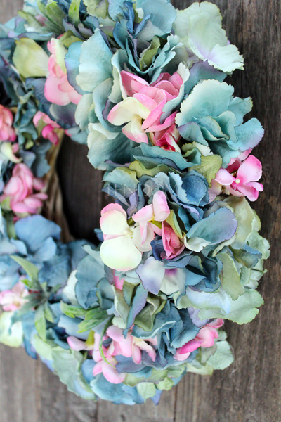 Hortensja Pastelowa wianek na drzwi, śr.37cm 