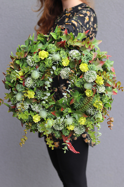 duży zielony wianek z liści, Leaves for You, śr.45cm