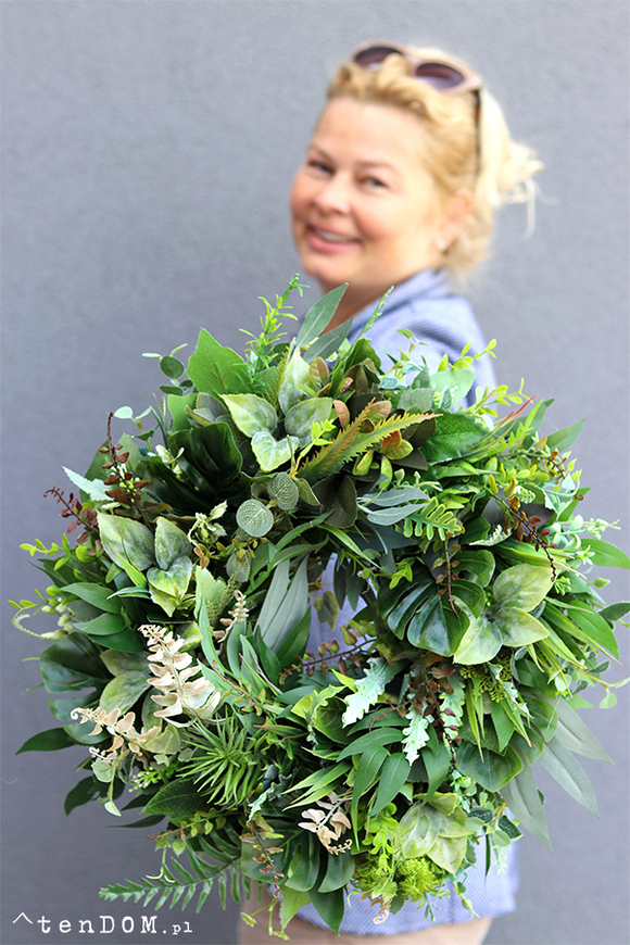 bogaty zielony wianek na drzwi, Jungle Leaves, śr.40cm