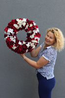 Bordo&White Hortensja, gęsty wianek na drzwi, śr.58cm