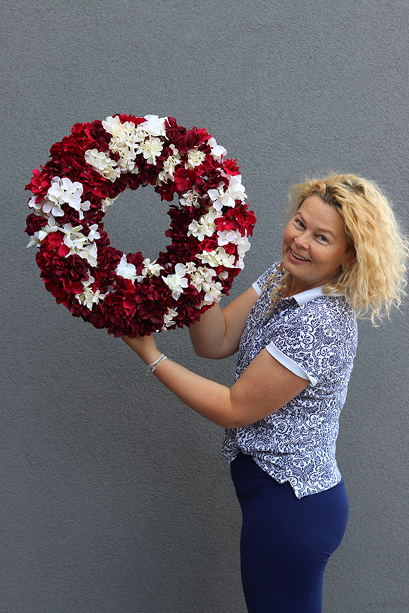 Bordo&White Hortensja, gęsty wianek na drzwi, śr.58cm