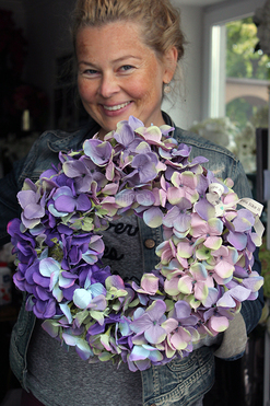 Fioletowa Hortensja 2, jesienny wianek na drzwi, śr.34cm