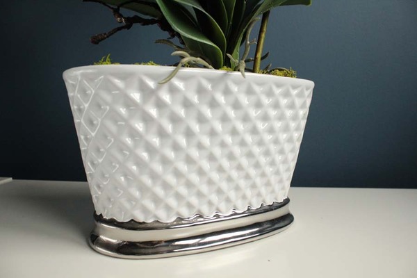 Deluxe Glamour, storczyk w biało - srebrnej ceramicznej donicy, wys.60cm