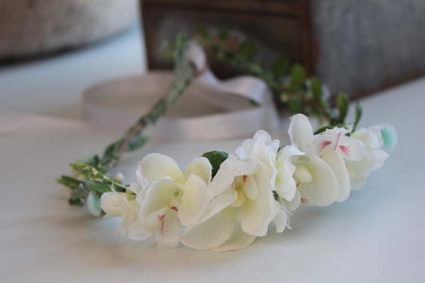 Bianca komunijny kwiatowy wianek na głowę, rozmiar uniwersalny