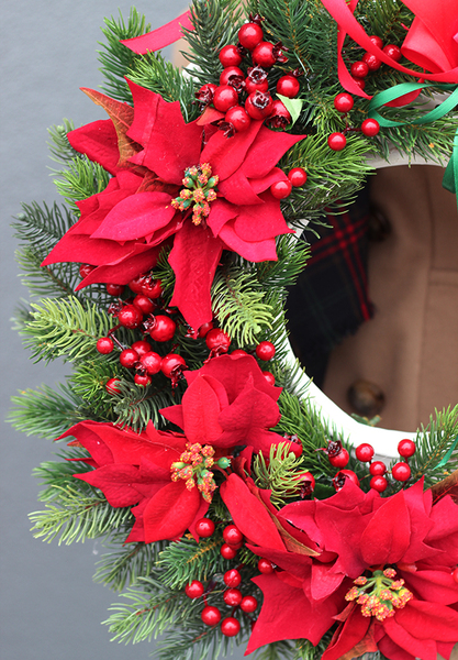 Gwiazda Betlejemska, zimowy wianek na drzwi, śr. 40cm