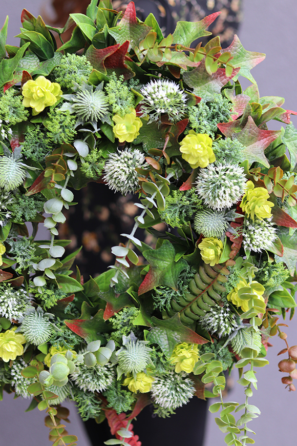 duży zielony wianek z liści, Leaves for You, śr.45cm