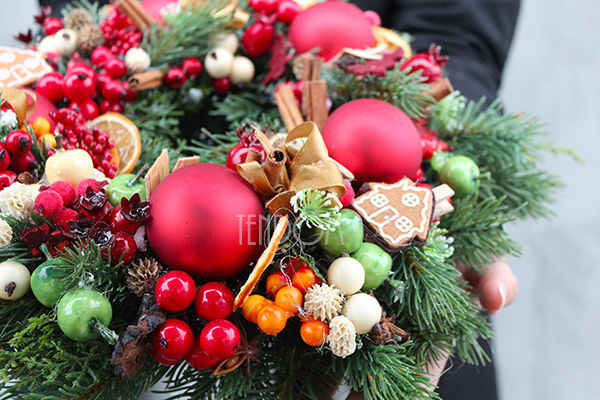 zimowy wianek / stroik świąteczny Christmas Decor śr.30cm 