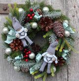 Ludziki Zimowe, śliczny świąteczny wianek na drzwi, śr.26cm