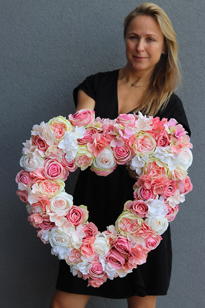 kwiatowa dekoracja serce Róże&Hortensje, wym.50x50cm 