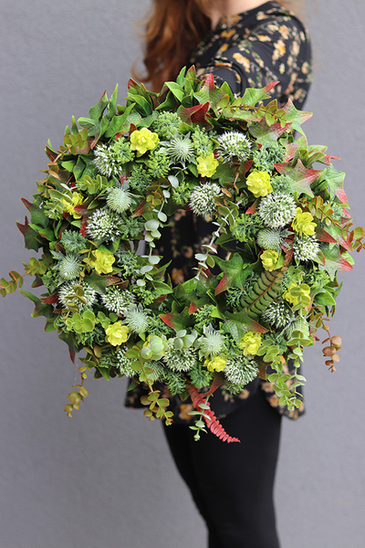 duży zielony wianek z liści, Leaves for You, śr.45cm