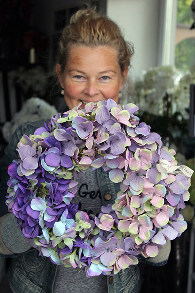 Fioletowa Hortensja 2, jesienny wianek na drzwi, śr.34cm