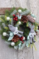 Ludziki Zimowe, śliczny świąteczny wianek na drzwi, śr.26cm