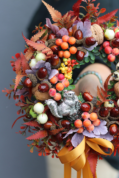 jesienny uroczy wianek, Wiewiórka, śr.26cm  