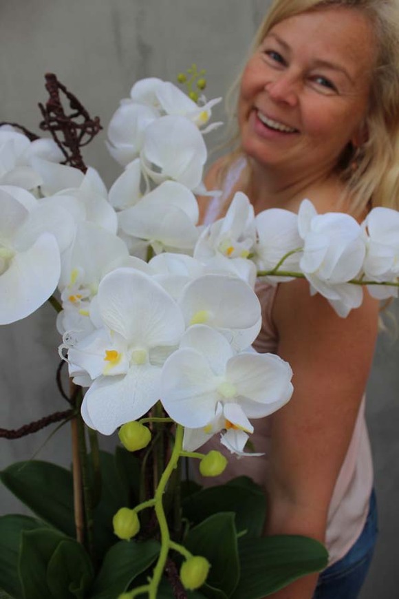 Eduardo, gumowy storczyk w złotej metalowej donicy, wys.70cm