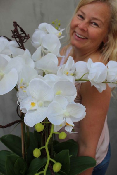 Eduardo, gumowy storczyk w złotej metalowej donicy, wys.70cm