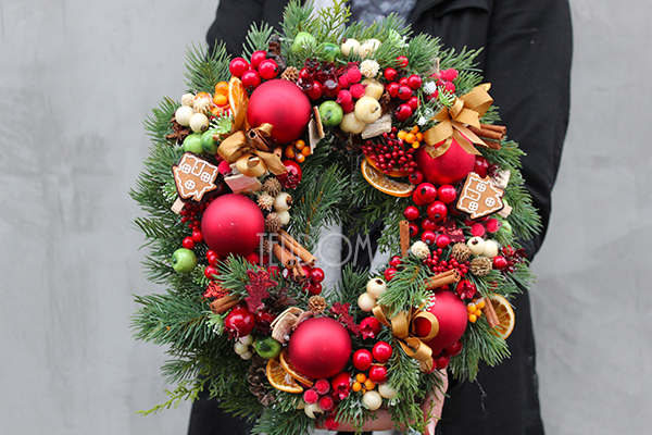 zimowy wianek / stroik świąteczny Christmas Decor śr.30cm 