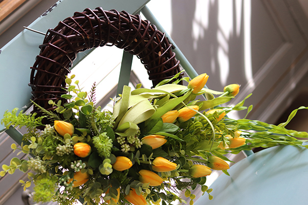 dekoracyjny wianek, Żółte Tulipany Selina, śr.40cm