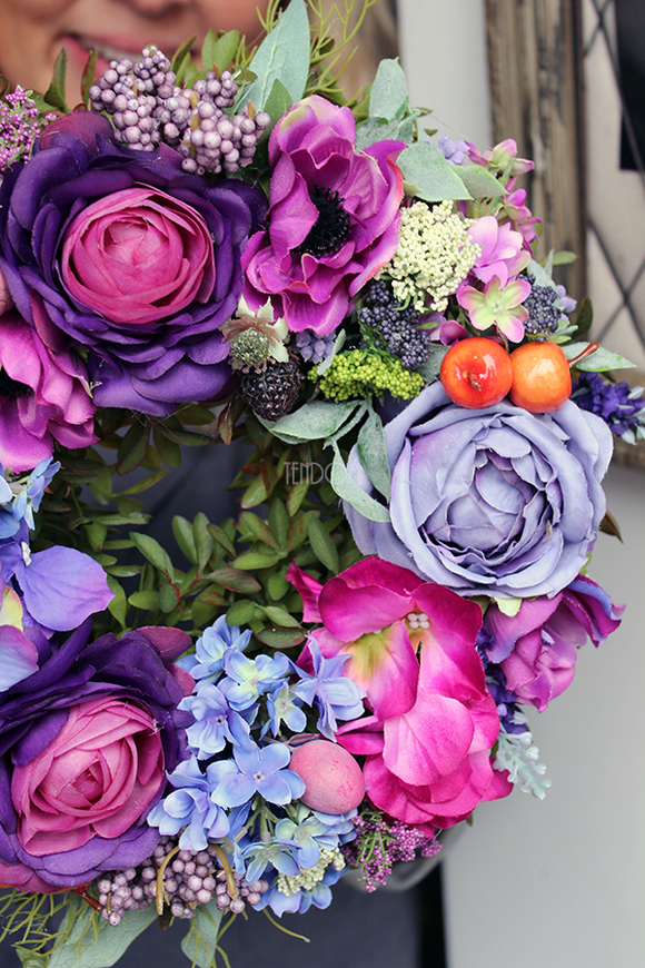 fioletowo-błękitny wianek na drzwi Ella, śr.27cm  