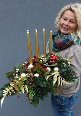 Christmas Decoration, zloty stroik / kompozycja na stół, wym.20x32x54cm 