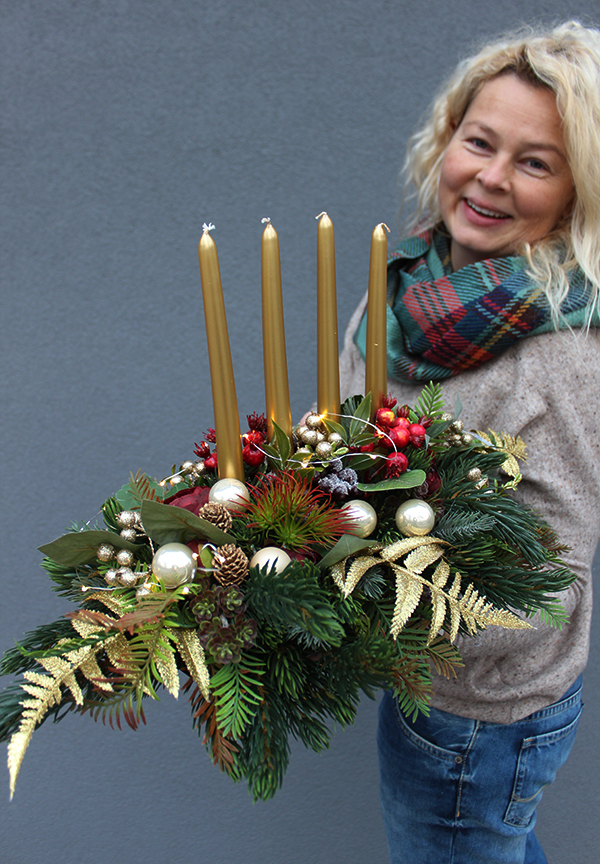 Christmas Decoration, zloty stroik / kompozycja na stół, wym.20x32x54cm 
