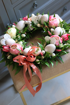 Kerrano, wianek w pastelowej wiosennej kolorystyce z jajkami, śr.38cm