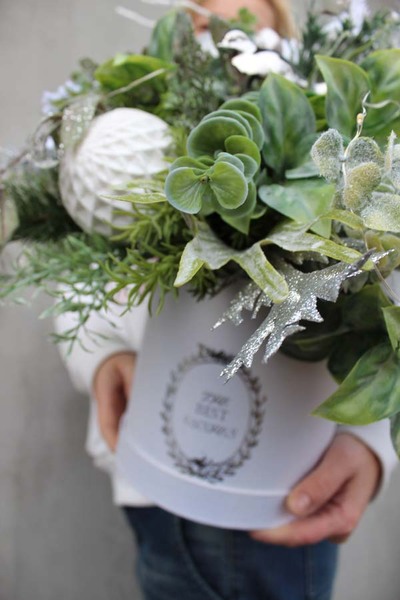 box świąteczny White Snow z lampkami LED, wys.48cm 