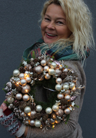 Gold Winter, świąteczny wianek na drzwi z lampkami led, śr.27cm