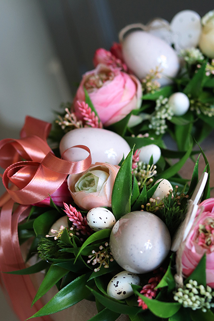 Kerrano, wianek w pastelowej wiosennej kolorystyce z jajkami, śr.38cm