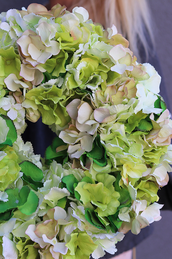 gęsty wianek na drzwi, Zielona Hortensja New, śr.40cm  