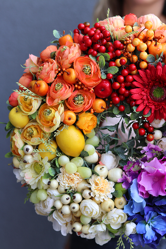 barwny ozdobny wianek na drzwi, Kolory Ogrodu 2, śr.36cm