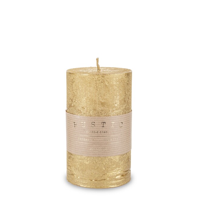 Rustic Candle, świeca w kształcie walca, złota, wys.14cm