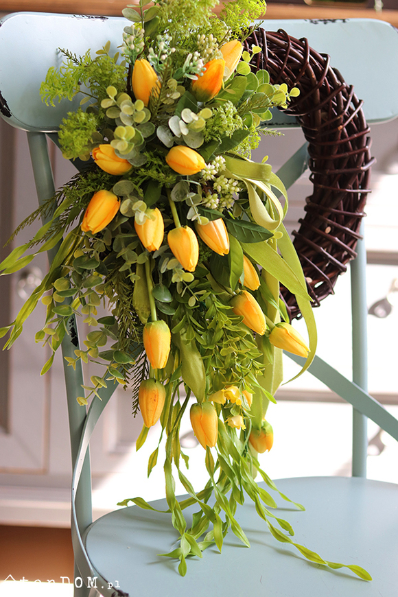 dekoracyjny wianek, Żółte Tulipany Selina, śr.40cm