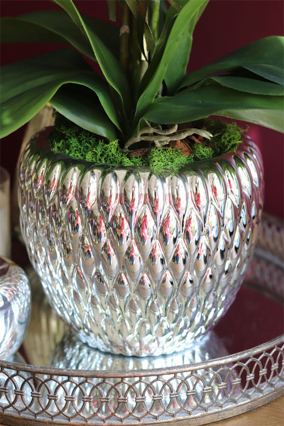 Diamondo, biały storczyk w srebrnej donicy, wys.63cm