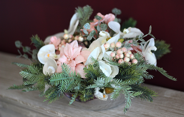 dekoracyjny stroik ze storczykiem Zimowa Joanna, wym.22x28cm 