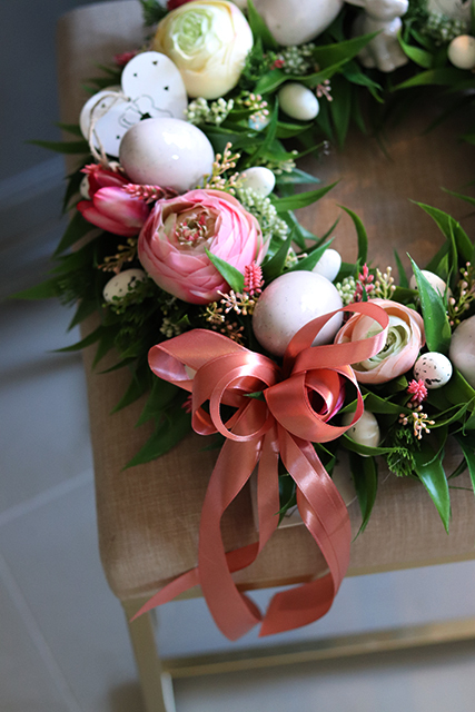 Kerrano, wianek w pastelowej wiosennej kolorystyce z jajkami, śr.38cm