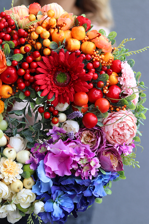 barwny ozdobny wianek na drzwi, Kolory Ogrodu 2, śr.36cm