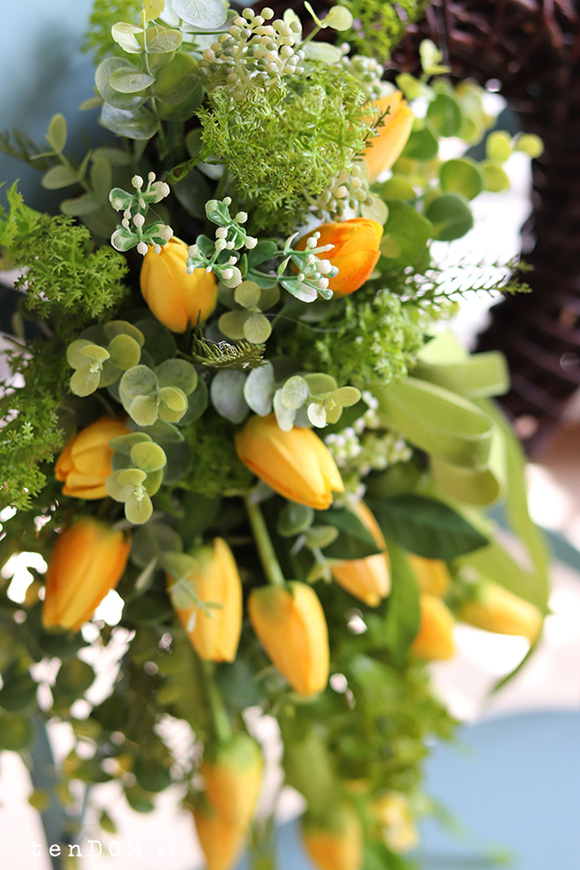 dekoracyjny wianek, Żółte Tulipany Selina, śr.40cm