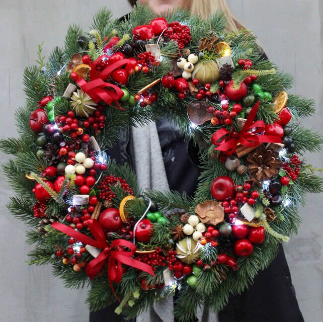 Christmas Decor, wianek / stroik świąteczny z lampkami, śr.48cm