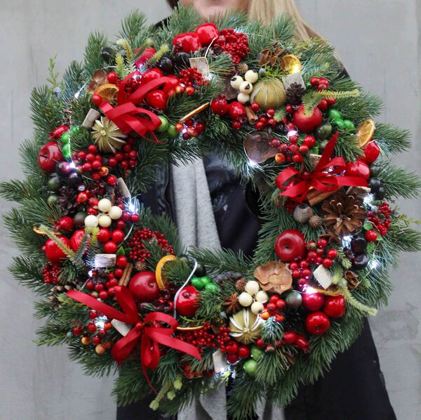 Christmas Decor, wianek / stroik świąteczny z lampkami, śr.48cm