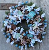 Błękitne Saneczki, świąteczny wianek, śr.26cm