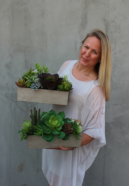 Moderna 2, kompozycja sukulentów w cementowej donicy, wys.25cm