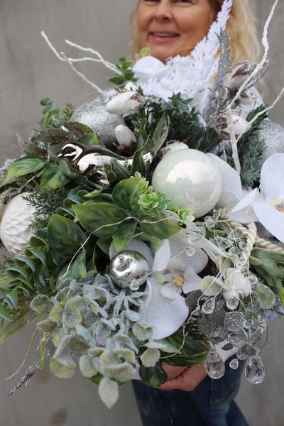 box świąteczny White Snow z lampkami LED, wys.48cm 