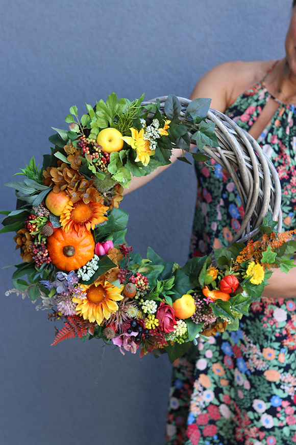dekoracyjny jesienny wianek, Dyniowy 2, śr.44cm 