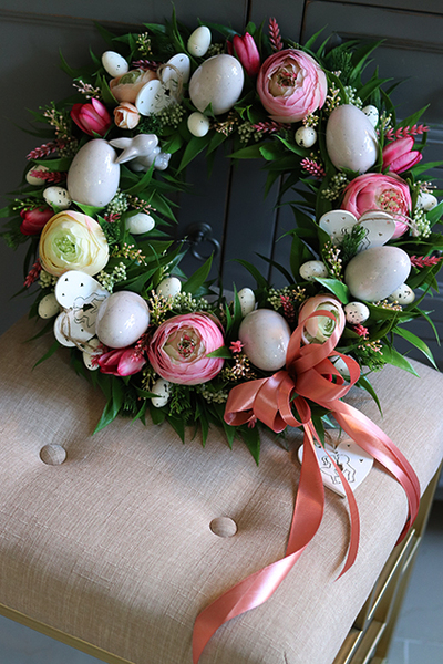 Kerrano, wianek w pastelowej wiosennej kolorystyce z jajkami, śr.38cm