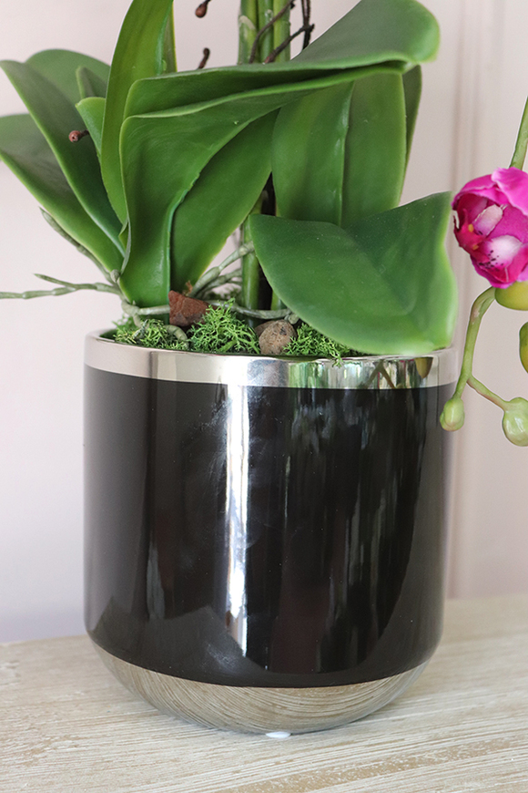 Fuksjowa Delicja, sztuczny storczyk w czarnej donicy, wys.60cm