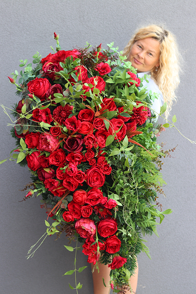 dekoracja / wiązanka nagrobna, Czerwona Luiza 2, dł.110cm