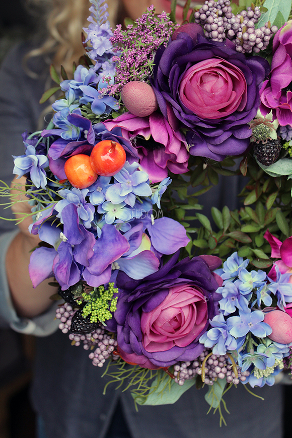 fioletowo-błękitny wianek na drzwi Ella, śr.27cm